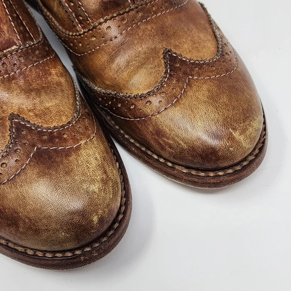 Bed Stu Lita Cobbler Distressed Wingtip Oxfords Women's 8 Brown Leather
